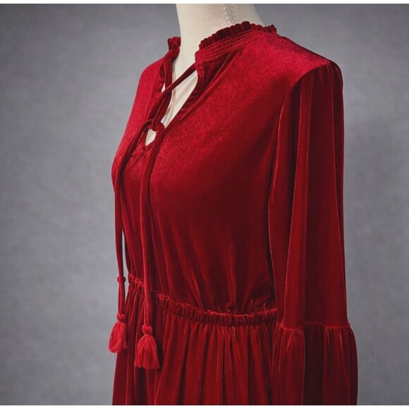 Simply Southern Collection Red Wine Tier Dress Velvet Velour Renaissance Theatre - Picture 2 of 5